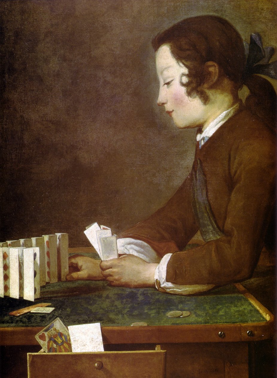 Gutt som leker med kort av Jean Baptiste Simeon Chardin