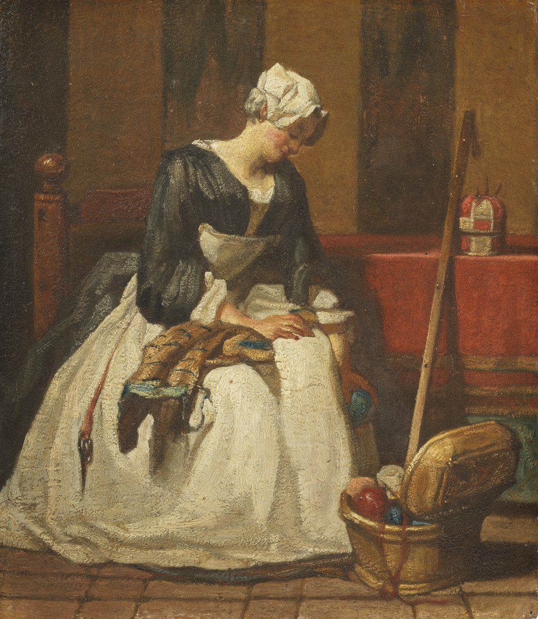 The Embroiderer (olje på eik) av Jean Baptiste Simeon Chardin