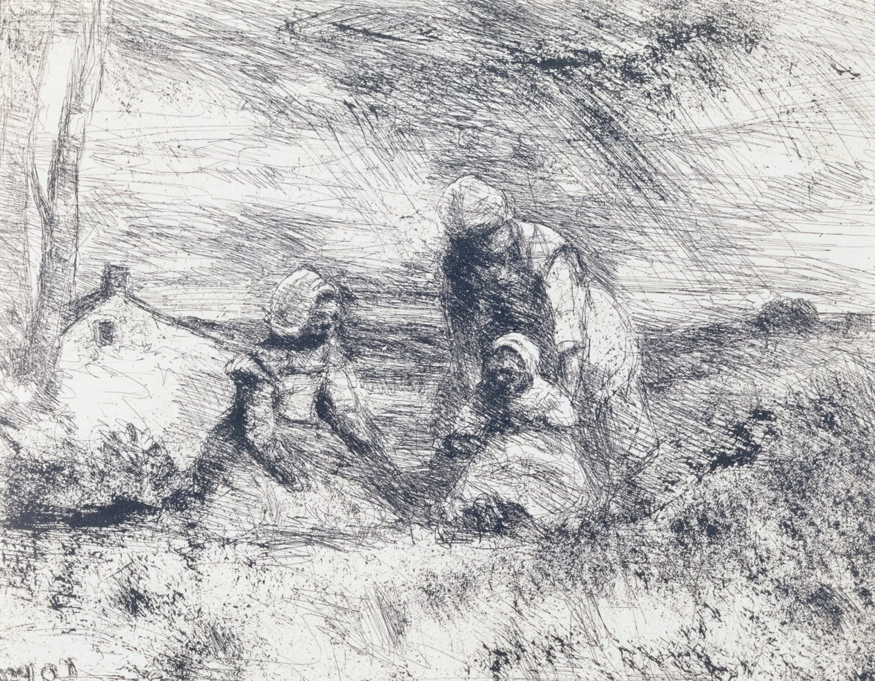 La Petite Soeur, 1854 (saltet papirtrykk fra klisj? Verre) av Jean Baptiste Camille Corot