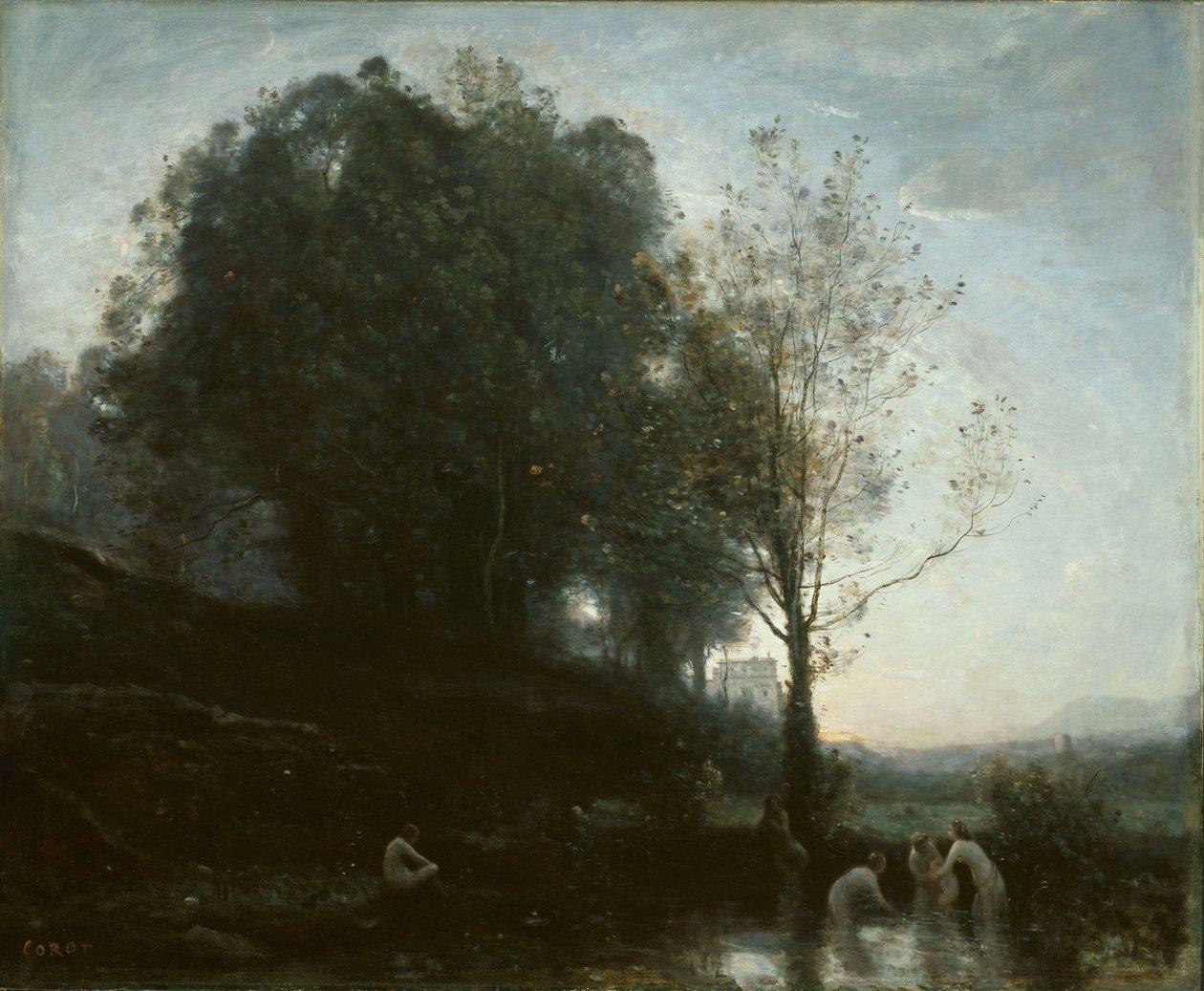 Badende nymfer og barn av Jean-Baptiste-Camille Corot