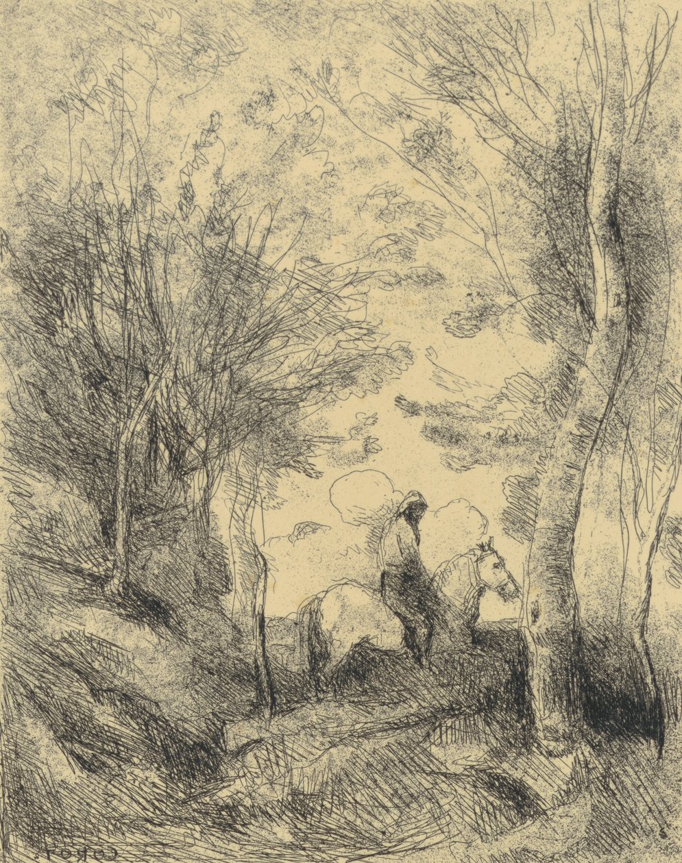 Den store rytteren i skogen av Jean-Baptiste-Camille Corot