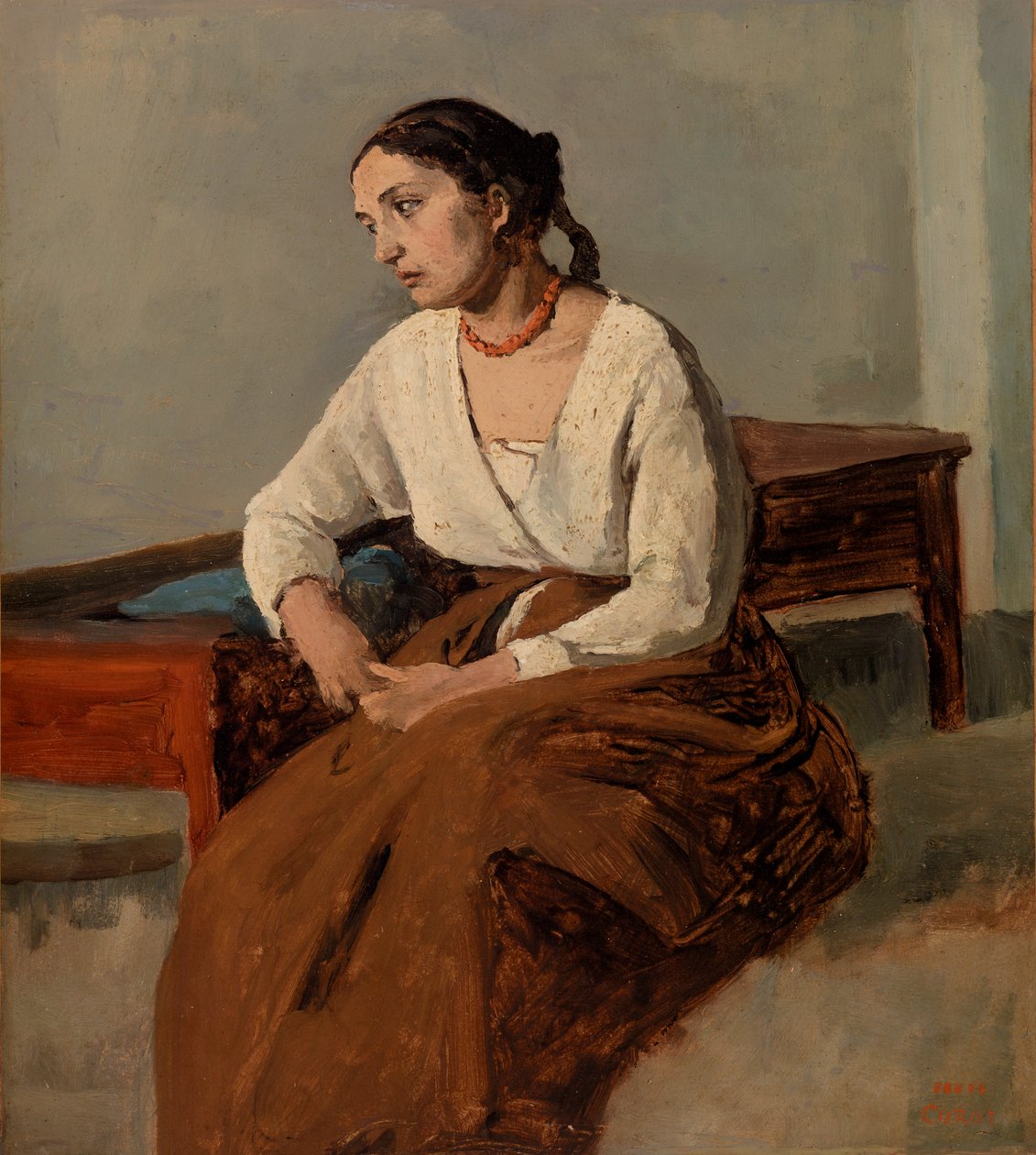 Melankolsk italiensk kvinne (Roma) av Jean-Baptiste-Camille Corot