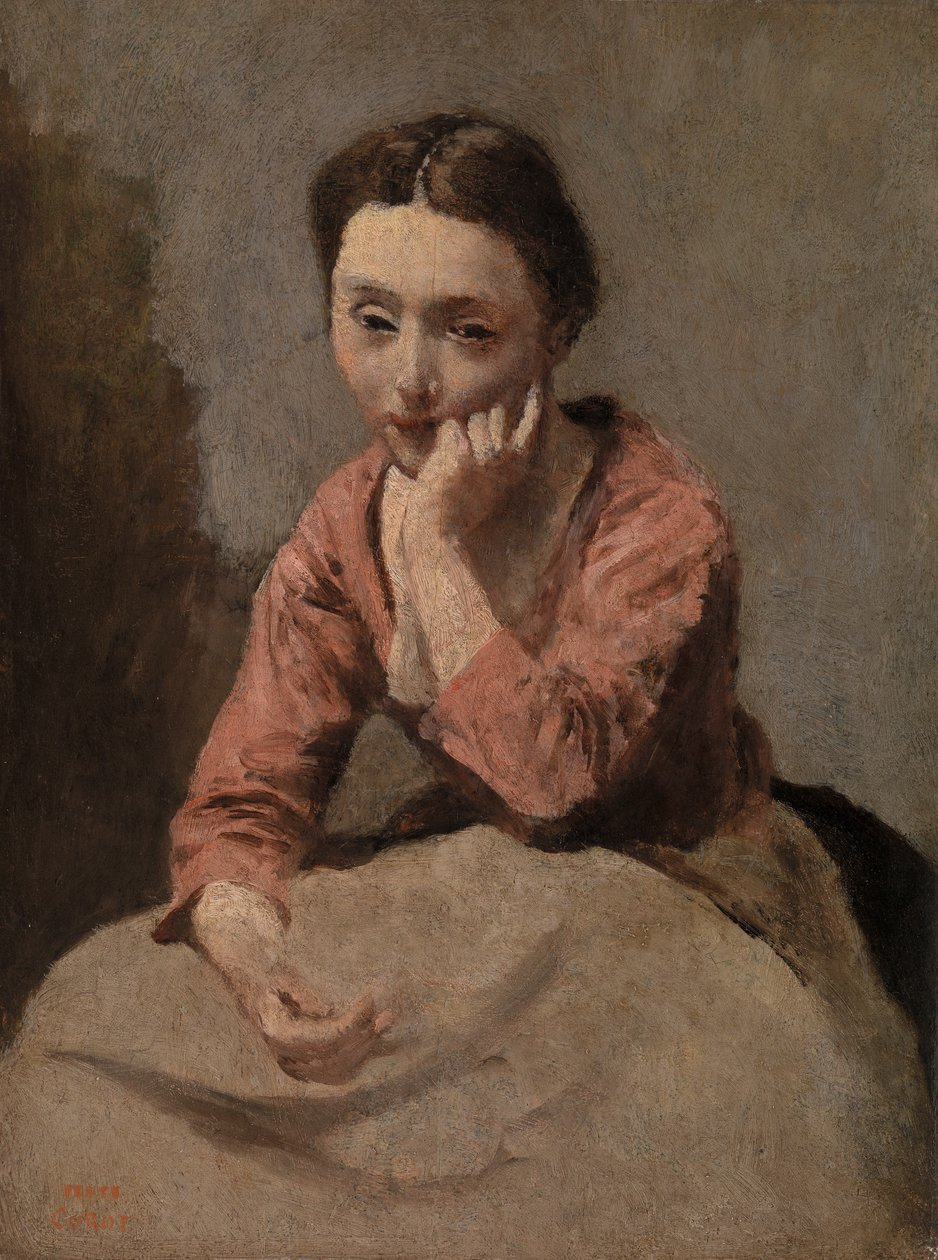 Pensive Young Woman (Jeune femme pensive) av Jean-Baptiste-Camille Corot