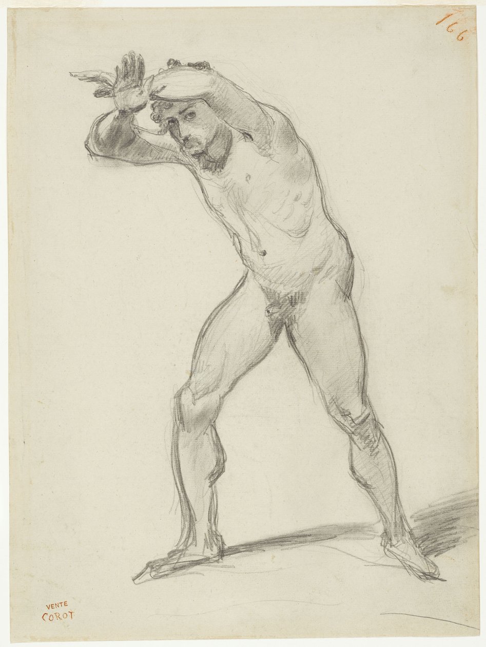 Stående naken mann av Jean-Baptiste-Camille Corot