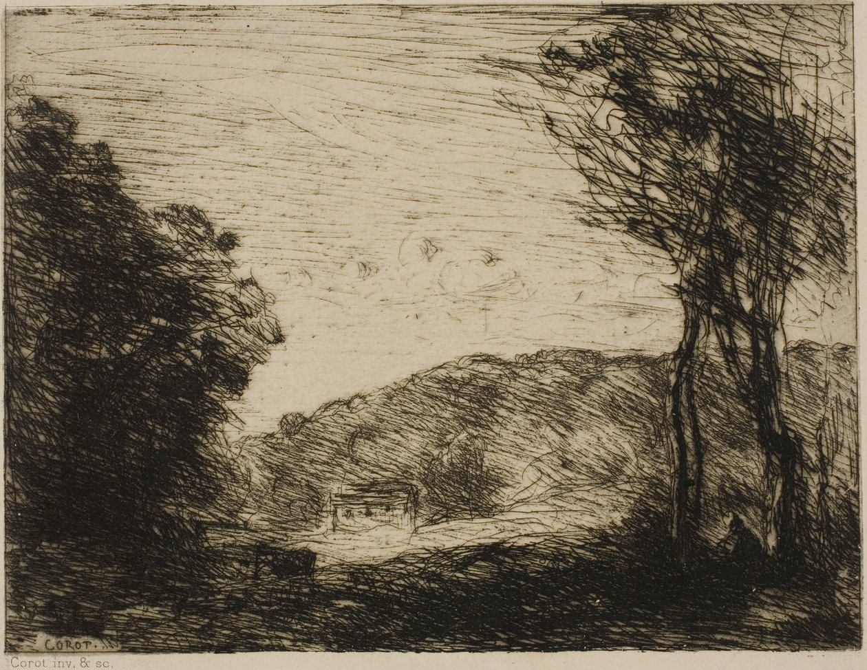 Skogkledd landsbygd av Jean-Baptiste-Camille Corot