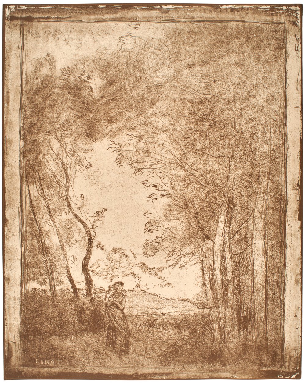 Ung mor ved inngangen til en skog av Jean-Baptiste-Camille Corot
