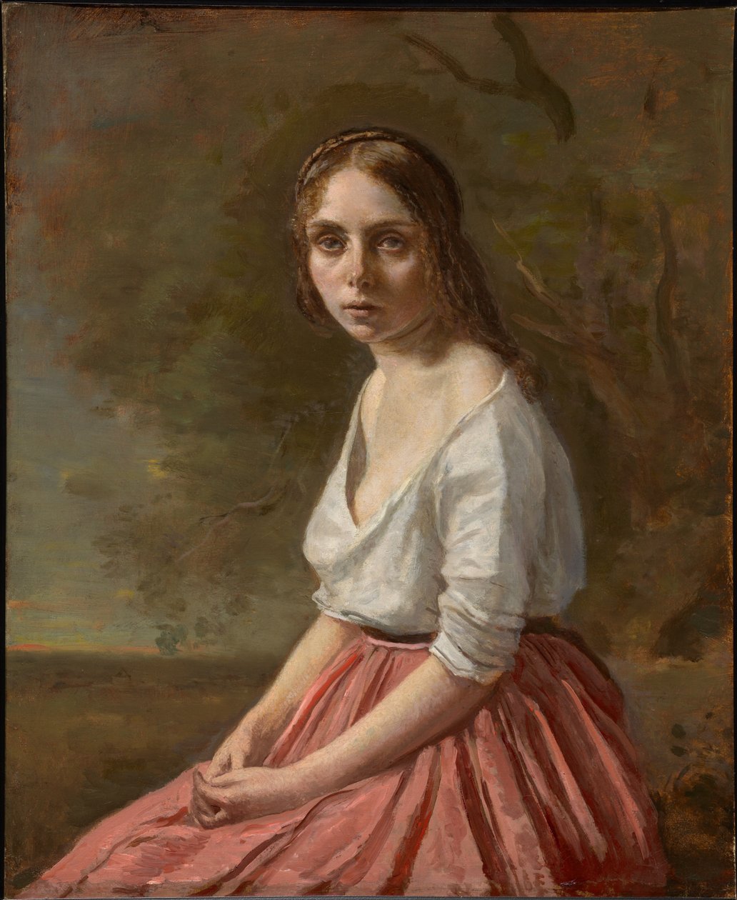 Ung kvinne i et rosa skjørt av Jean-Baptiste-Camille Corot