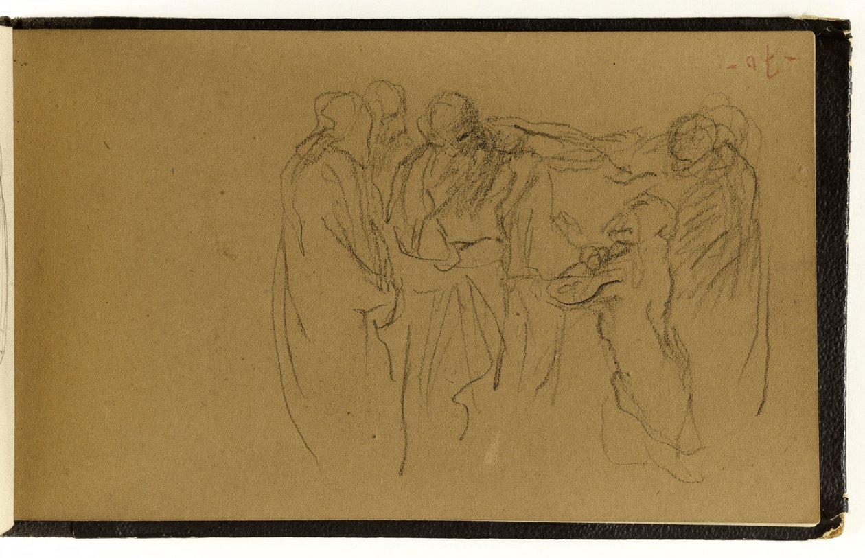 Studie einer Versammlung von Personen, von denen eine kniet (S. 70 des Albums) av Jean-Baptiste Carpeaux