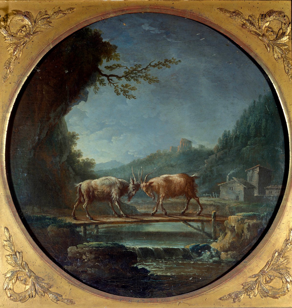 Begge geiter. Illustrasjon til fabelen av Jean de La Fontaine. Maleri av Jean Baptiste Claudot (1733-1805) av Jean Baptiste Claudot