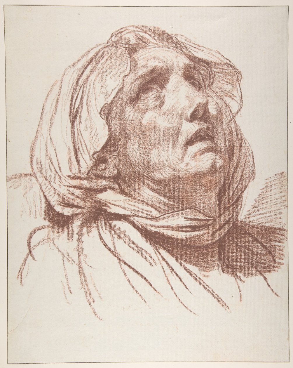 Hode av en gammel kvinne som ser opp av Jean-Baptiste Greuze