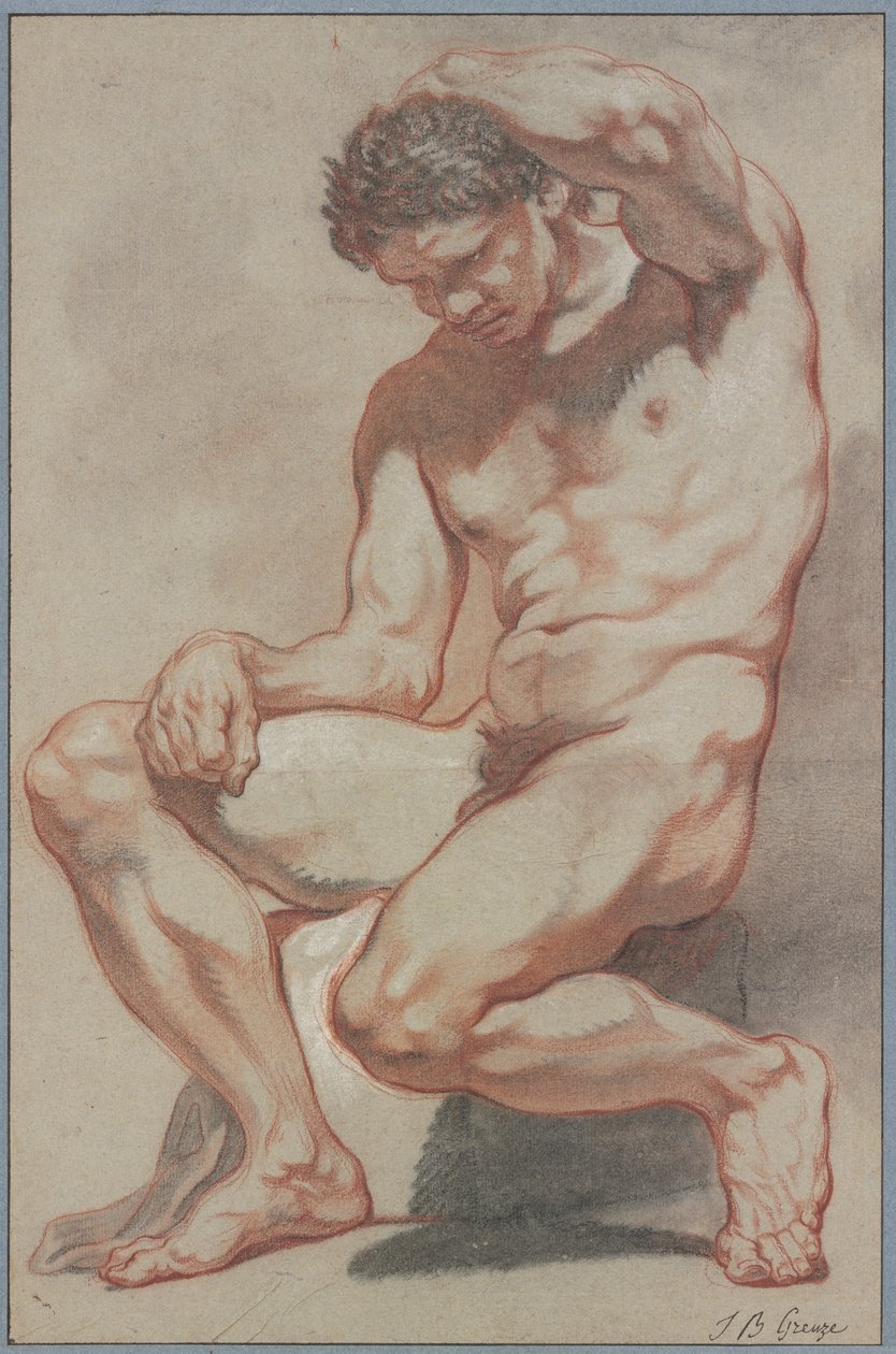 Sittende mannlig akt av Jean-Baptiste Greuze