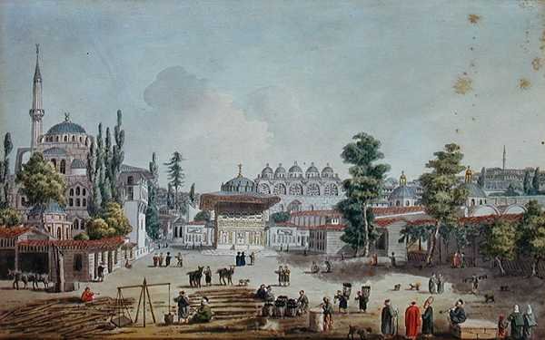 Utsikt over Tophane, Karakoy (akvarell på papir) av Jean Baptiste Hilair