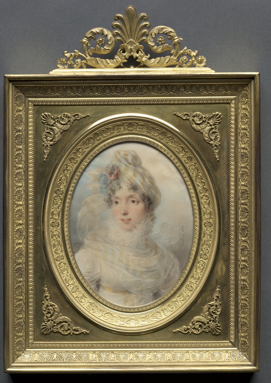 Portrett av en kvinne i hvit kjole av Jean-Baptiste Isabey