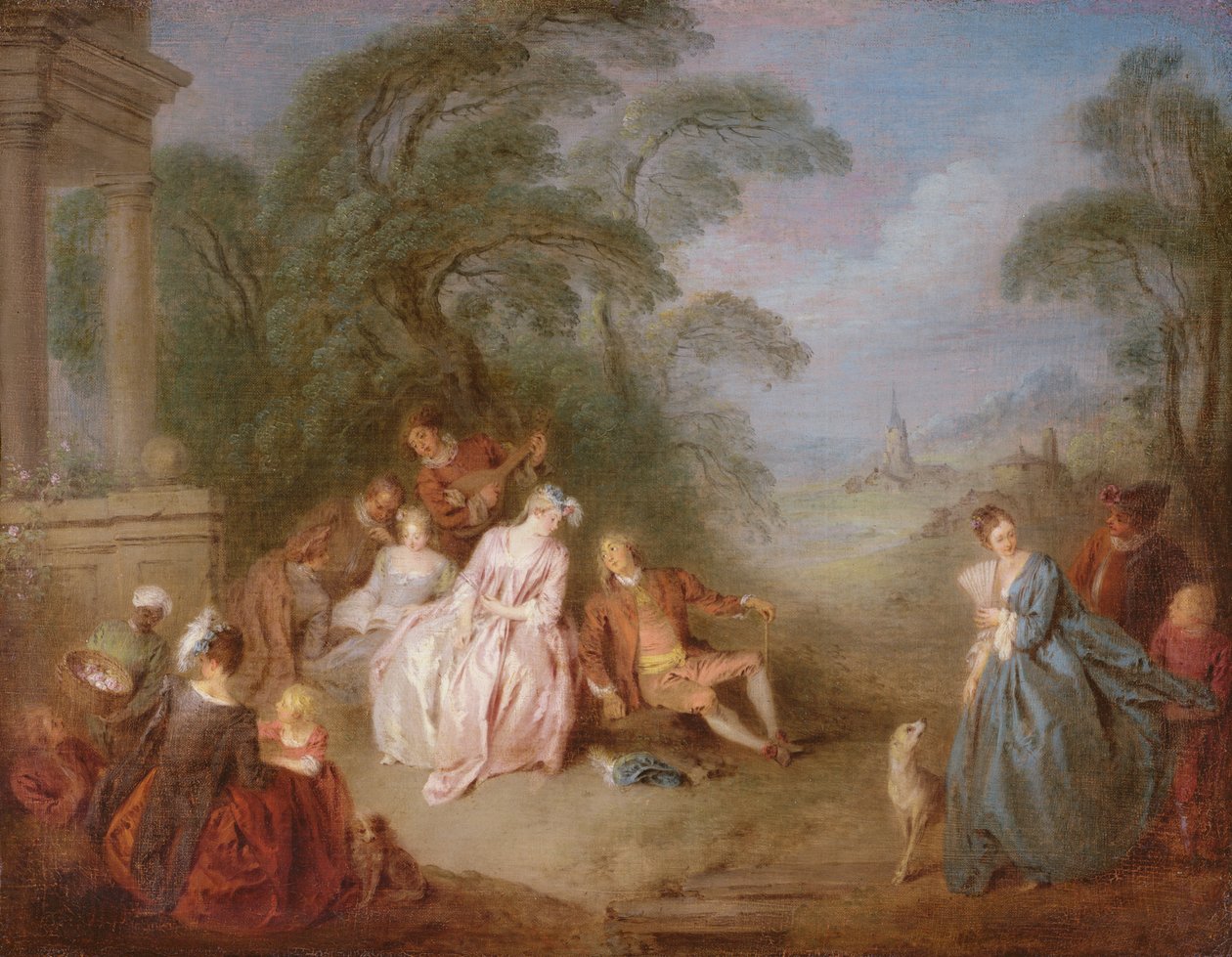 A Gathering in a Park (olje på lerret) av Jean Baptiste Joseph Pater