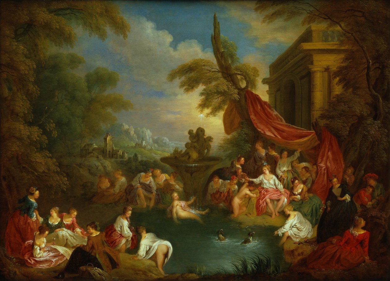 The Bathers (olje på kobbergravørplate) av Jean Baptiste Joseph Pater