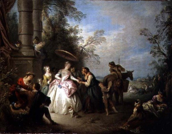 The Fortune Teller (olje på lerret) av Jean Baptiste Joseph Pater