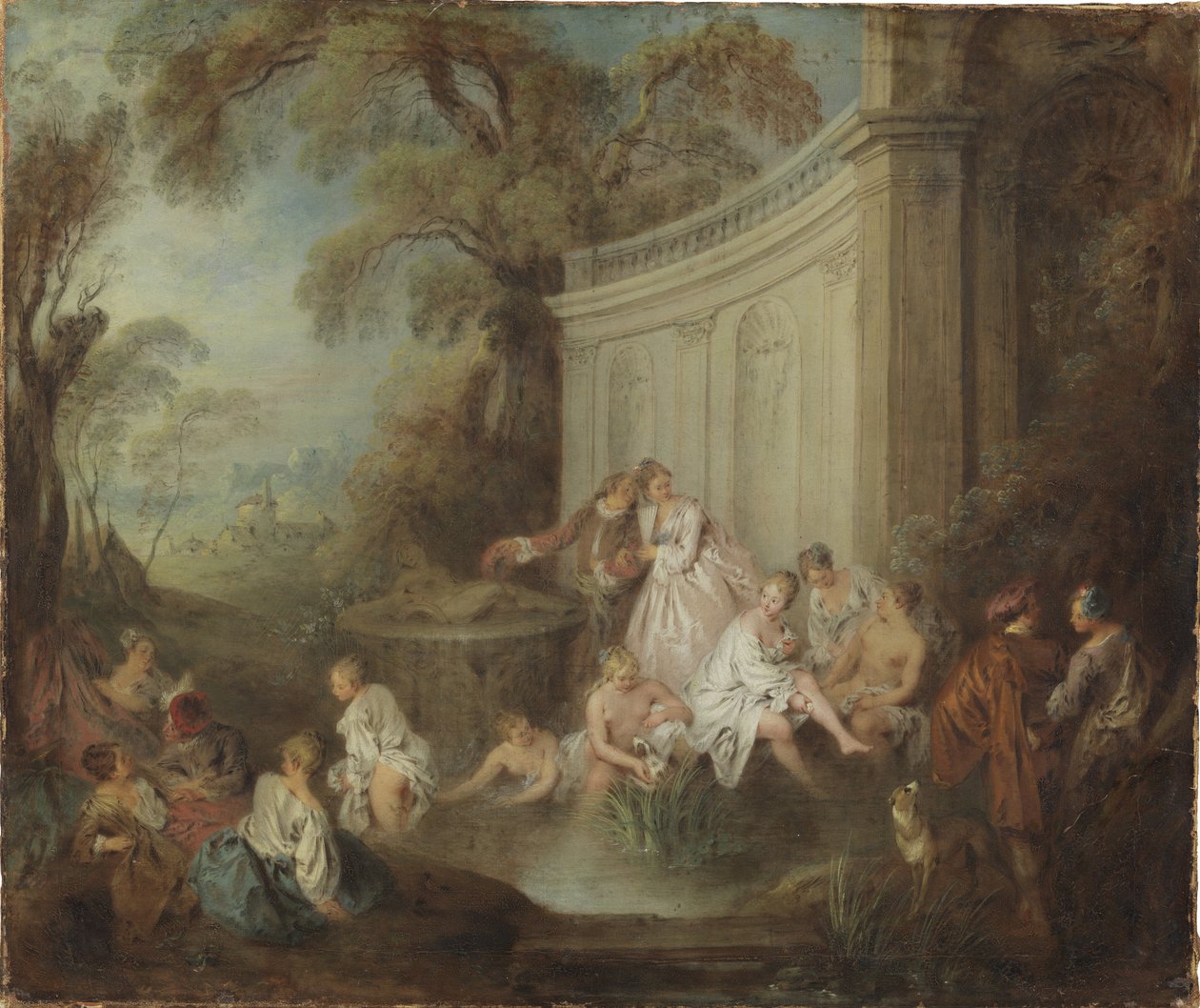 Et selskap som bader i en park - A Company Bather in a Park, av Pater, Jean-Baptiste (1695-1736). Olje på lerret. Størrelse: 49x59cm. Nationalmuseum Stockholm av Jean Baptiste Joseph Pater