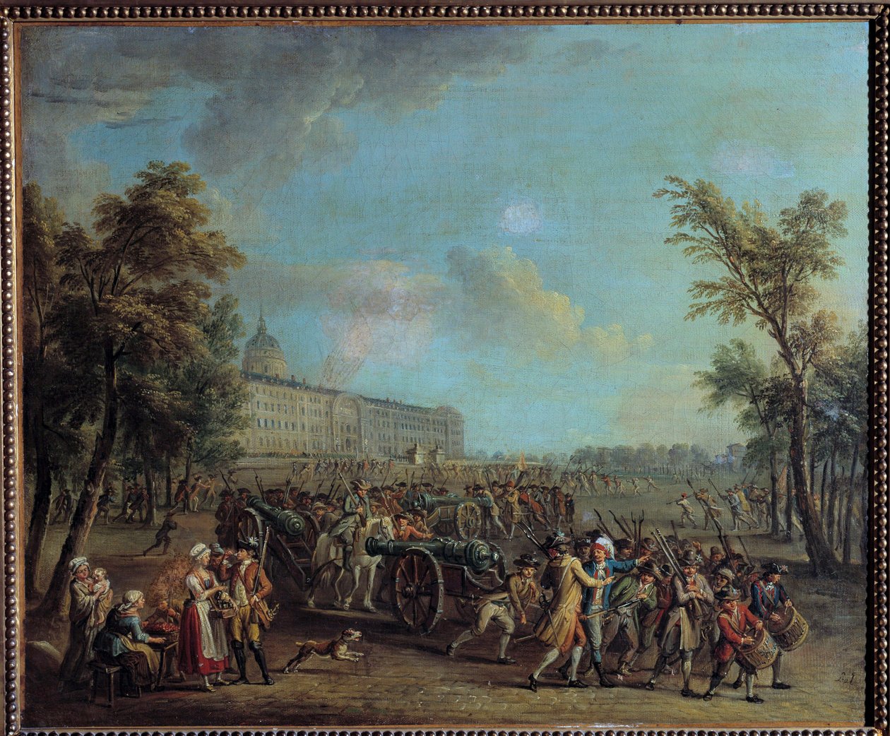 Fransk revolusjon: "" Folket i Paris forlater Invalides om morgenen 14. juli av Jean Baptiste Lallemand