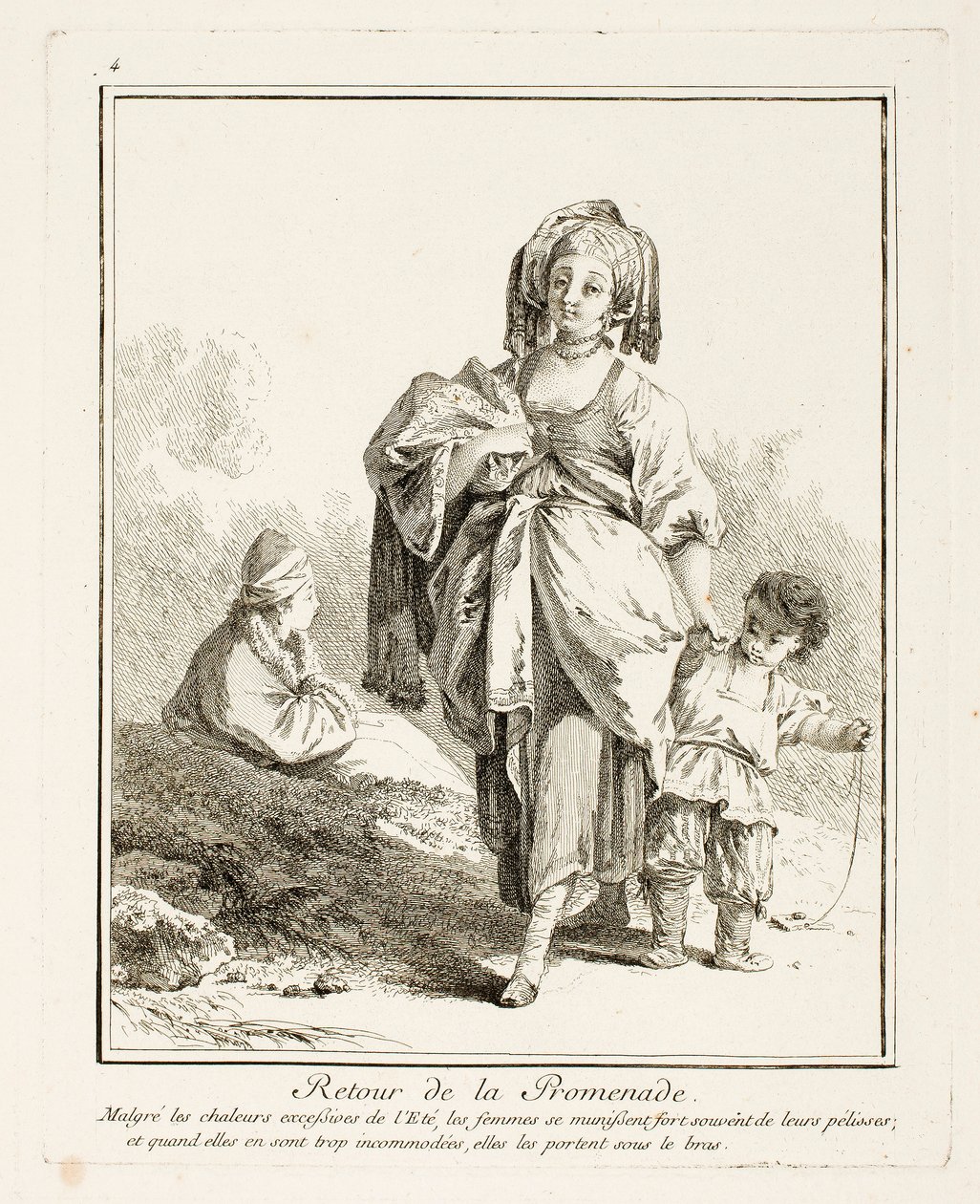 Returvandring, plate fire fra Suite med forskjellige klær fra nordlige folk av Jean-Baptiste Le Prince