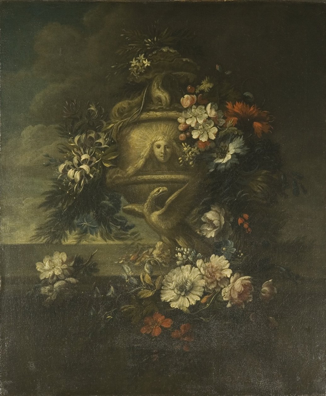 Blomster i en skulpturert vase (olje på lerret) av Jean Baptiste Monnoyer