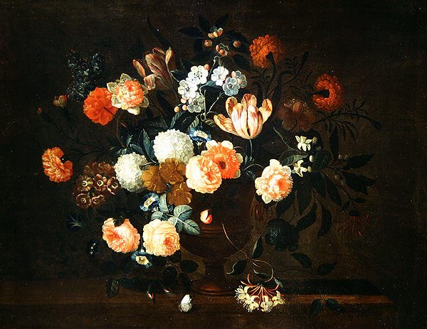 Vase med blomster og insekter (olje på lerret) av Jean Baptiste Monnoyer