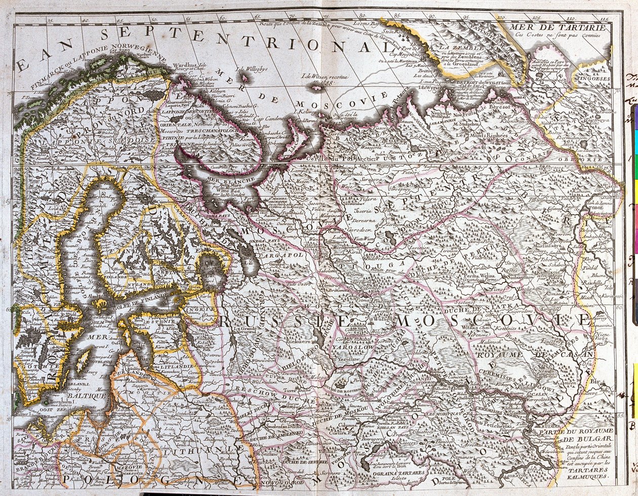 Kart over Moskva (Russland), kongeriket Sverige, de baltiske provinsene og en del av Polen (radering av Jean Baptiste Nolin