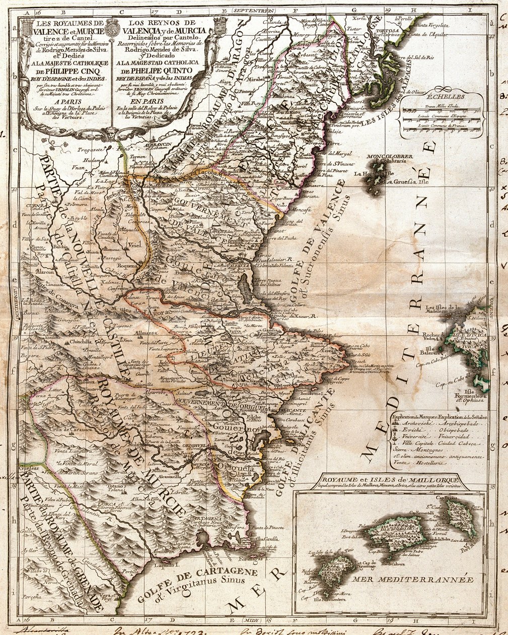 Kart over kongeriket Valencia og Murcia (Spania) (Gravering av Jean Baptiste Nolin