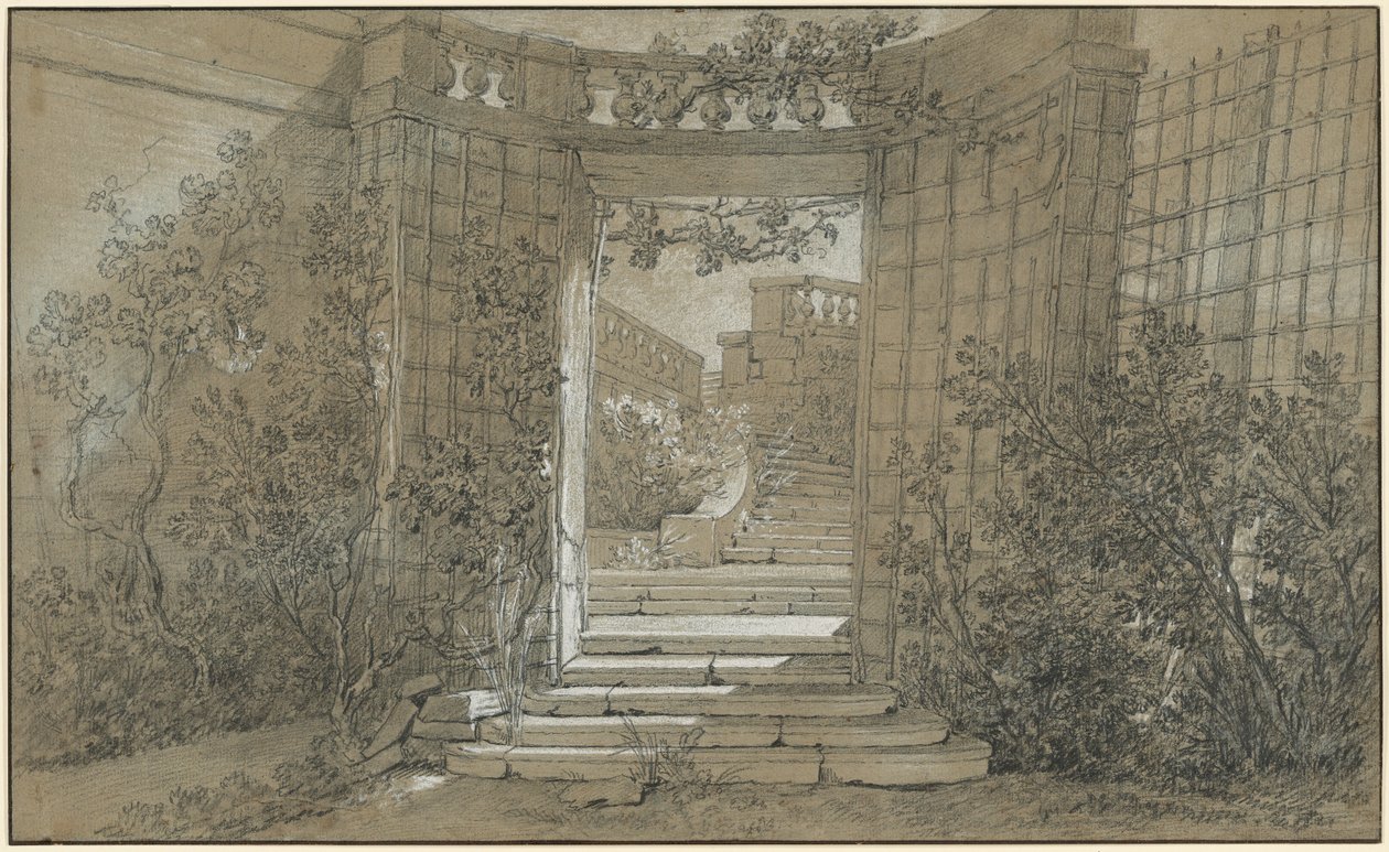 Landskap med en trapp og en balustrade av Jean-Baptiste Oudry