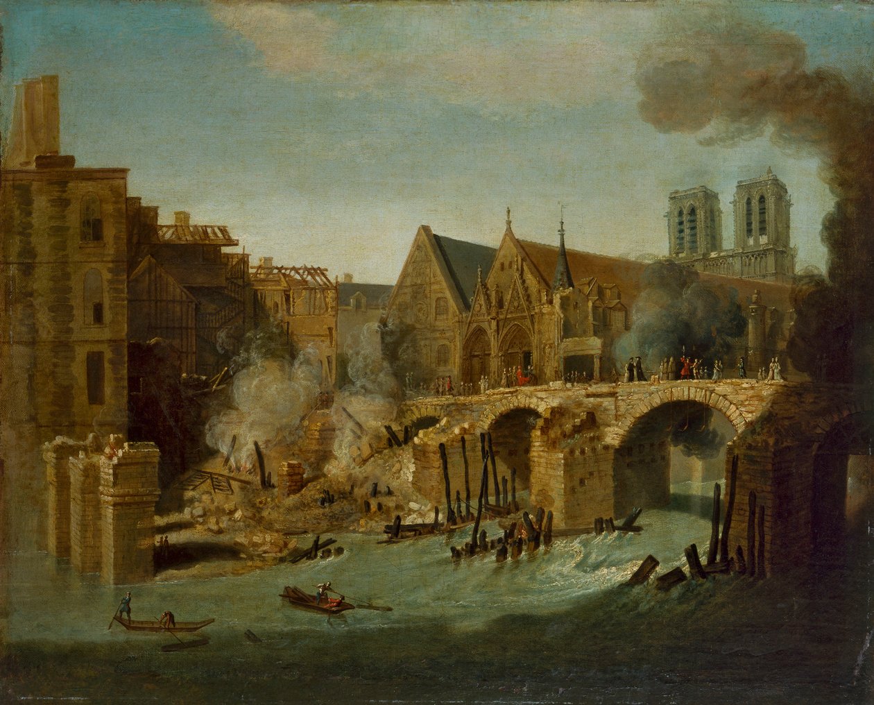 Petit Pont etter brannen i 1718 av Jean Baptiste Oudry