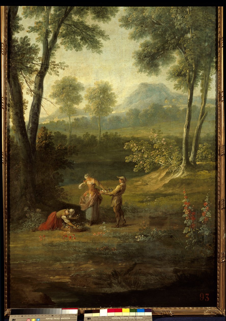 De fem sansene: "" lukten"" Detalj av et dekorativt panel av Jean Baptiste Oudry (1686-1755) 1749 Versailles, musee du chateau. av Jean Baptiste Oudry