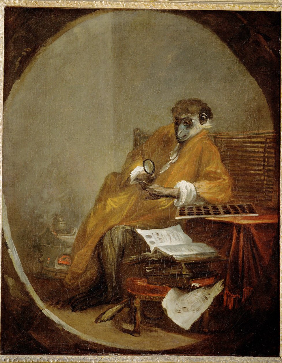 Den antikke apen - apen som samler av antikviteter … av Jean-Baptiste Simeon Chardin