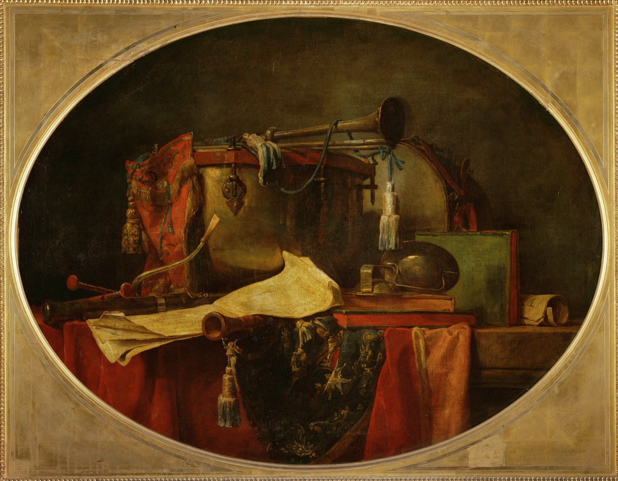 Kampmusikkens egenskaper - Kampmusikkens egenskaper, supraporte for Chateau de Bellevue 1767 … av Jean-Baptiste Simeon Chardin