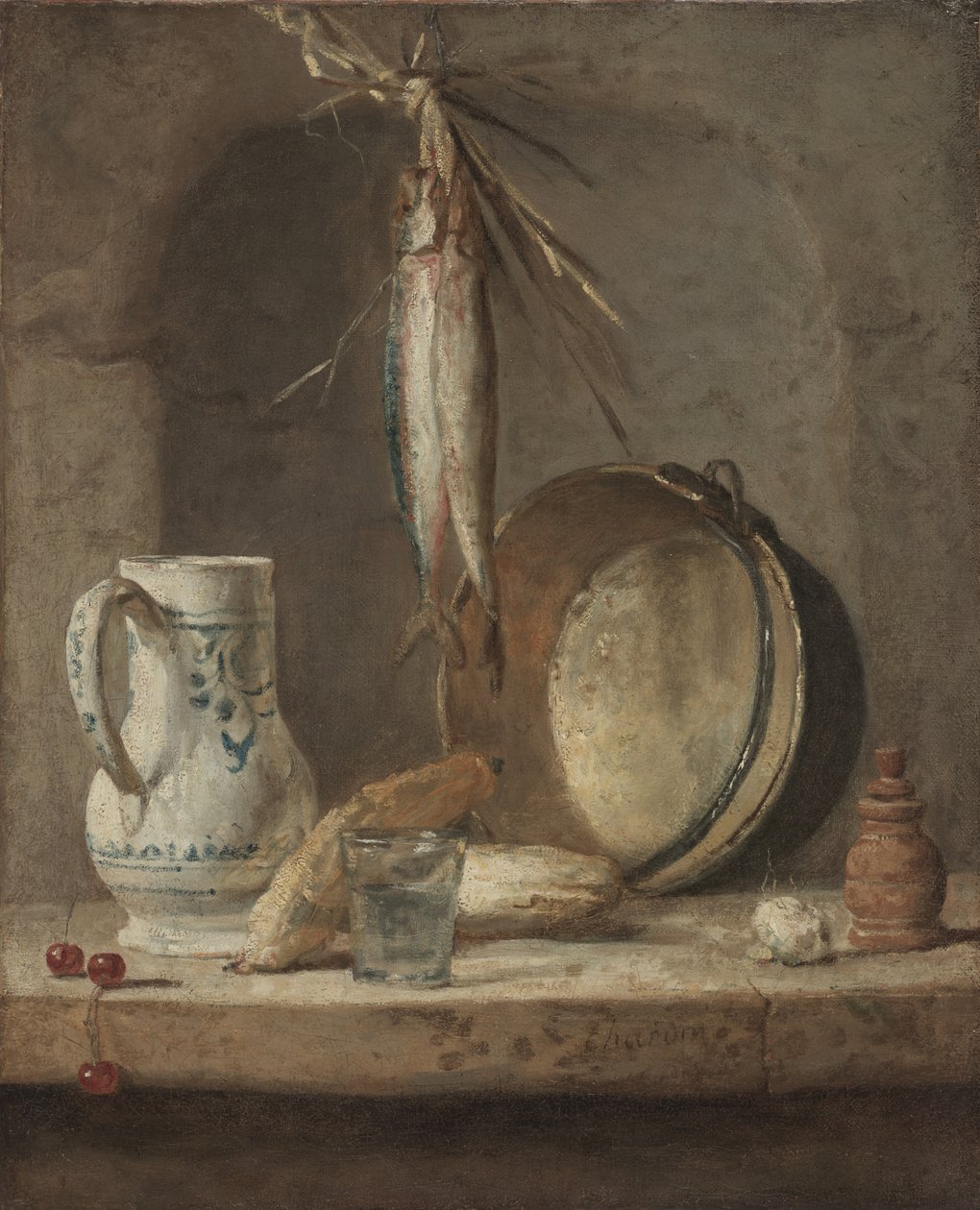Stilleben med sild, ca. 1735 (olje på lerret) av Jean Baptiste Simeon Chardin