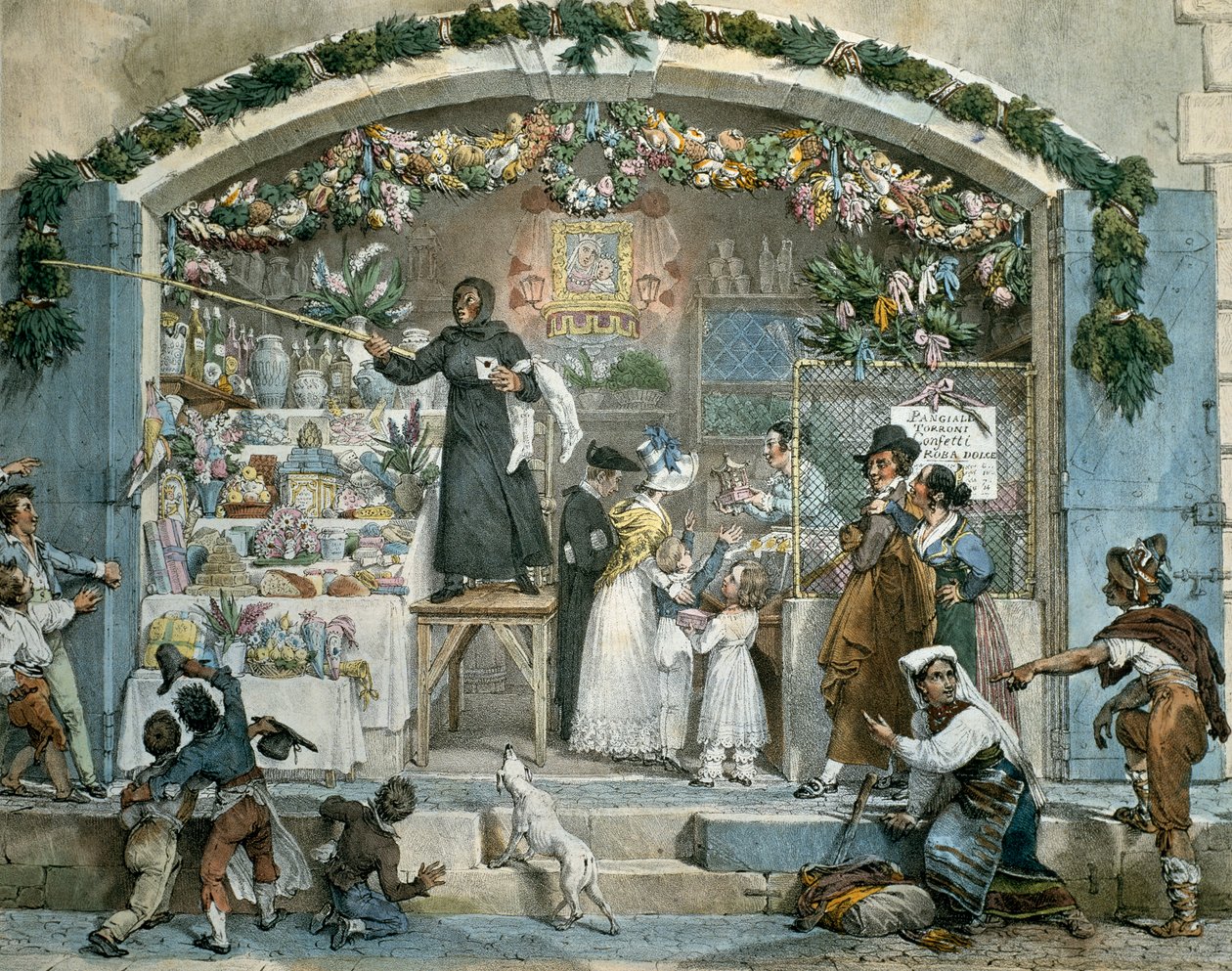 Befana i Roma, trykk av Jean-Baptiste Thomas (1791-1834), av Jean Baptiste Thomas