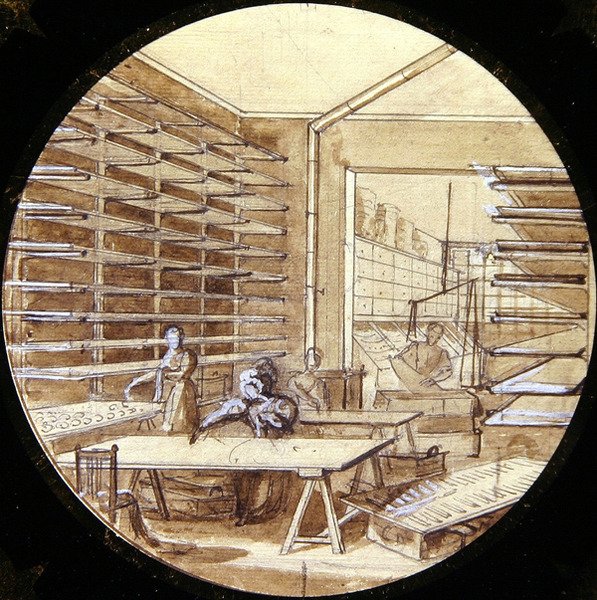 Design for en sevres-plate, fra Service des Arts Industriels (penn og blekk med forhøyning på papir) av Jean Charles Develly