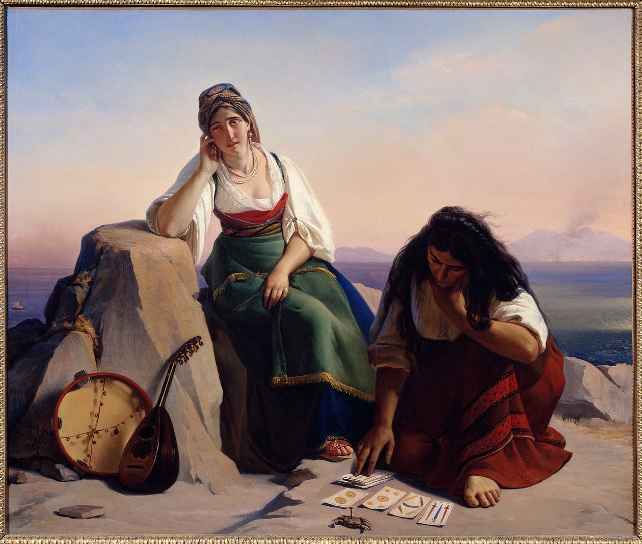 Trollmannen trekker kort til en jente fra Ischia eller spåkone. Maleri av Claude Bonnefond (1796-1860) av Jean Claude Bonnefond
