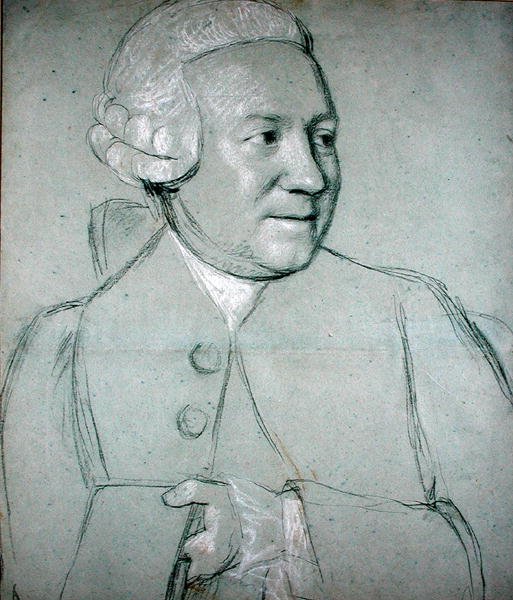 Portrett av en mann som holder en bok (svart, hvitt og rødt kritt på papir) av Jean Étienne Liotard