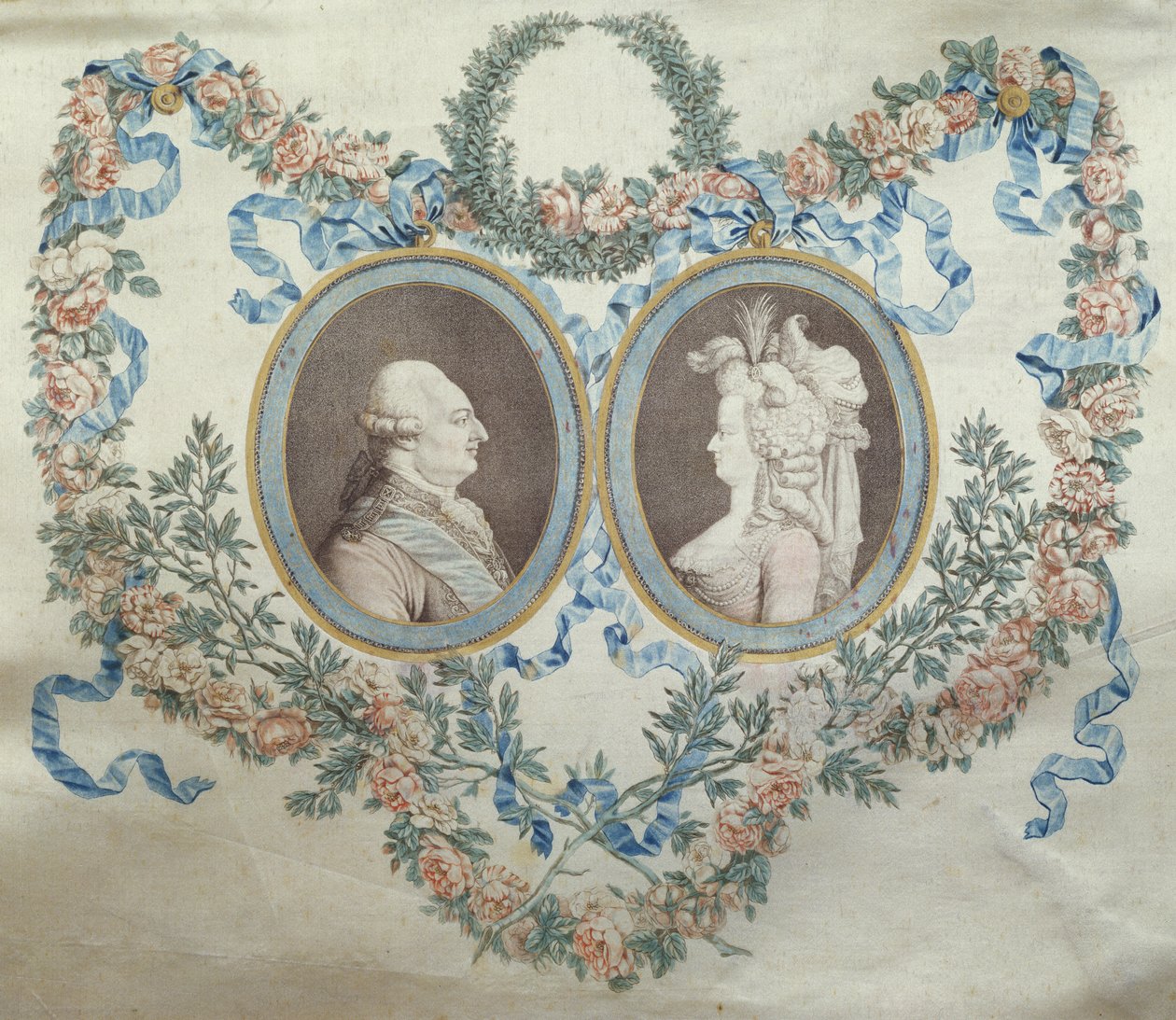 Omslag av Bonbonniere som viser Louis XVI (1754-93) og Marie Antoinette (1752-93), ca. 1785 (trykt silke) av Jean Francois Janinet