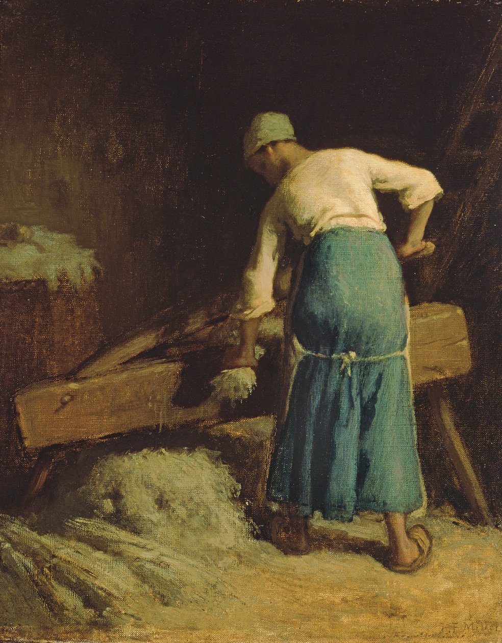 Breaking Flax, ca. 1850-51 av Jean Francois Millet