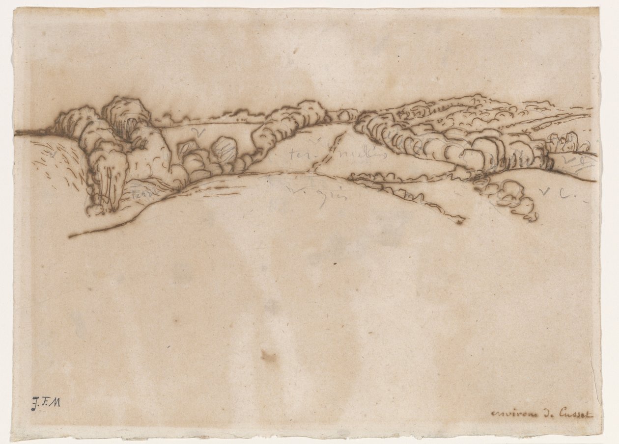 Environs de Cusset, ca. 1866-69 (penn og brunt blekk med grafitt på lagt papir) av Jean Francois Millet