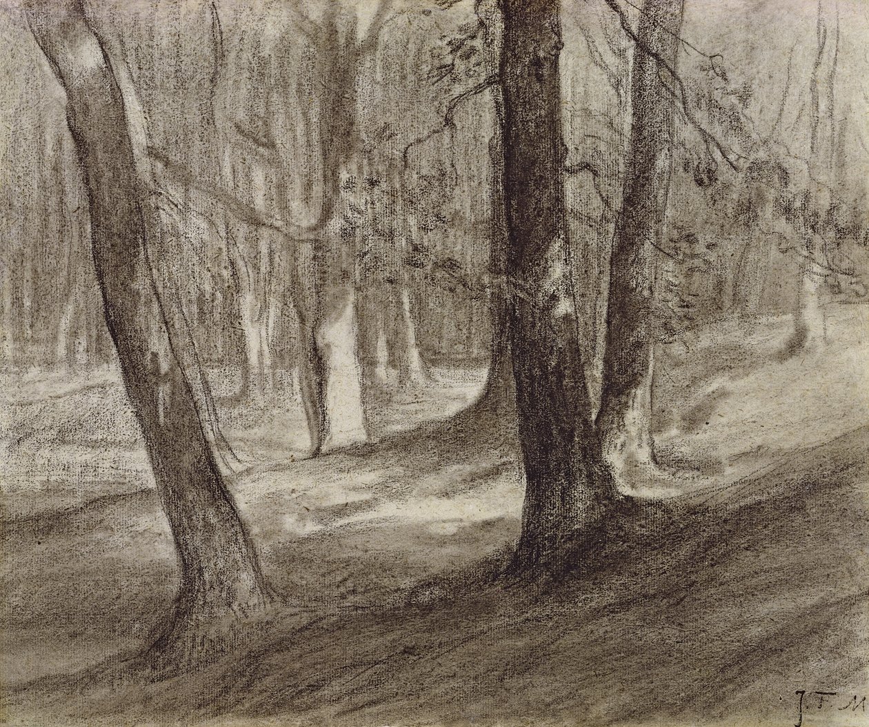 Trær i en skog (kull) av Jean Francois Millet