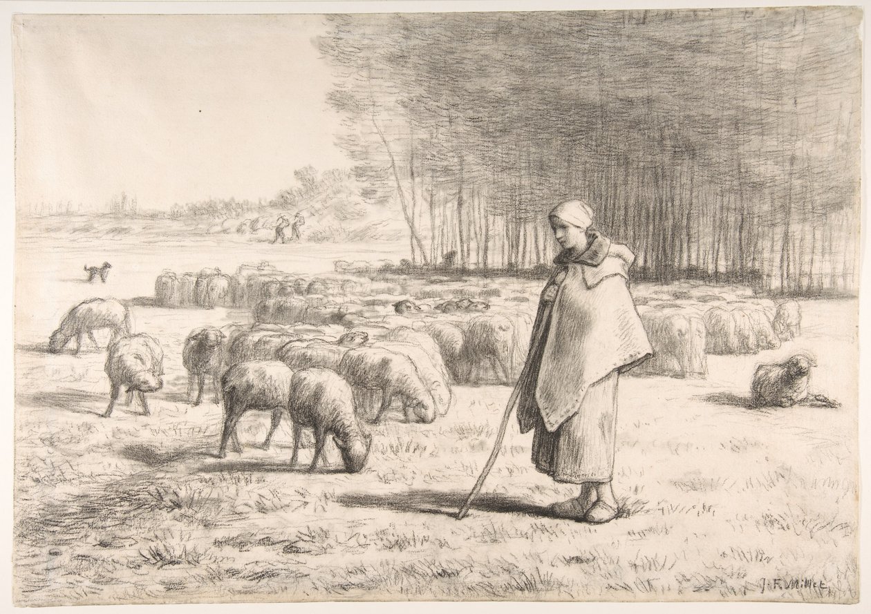 En gjeterjente med flokken sin av Jean-Francois Millet