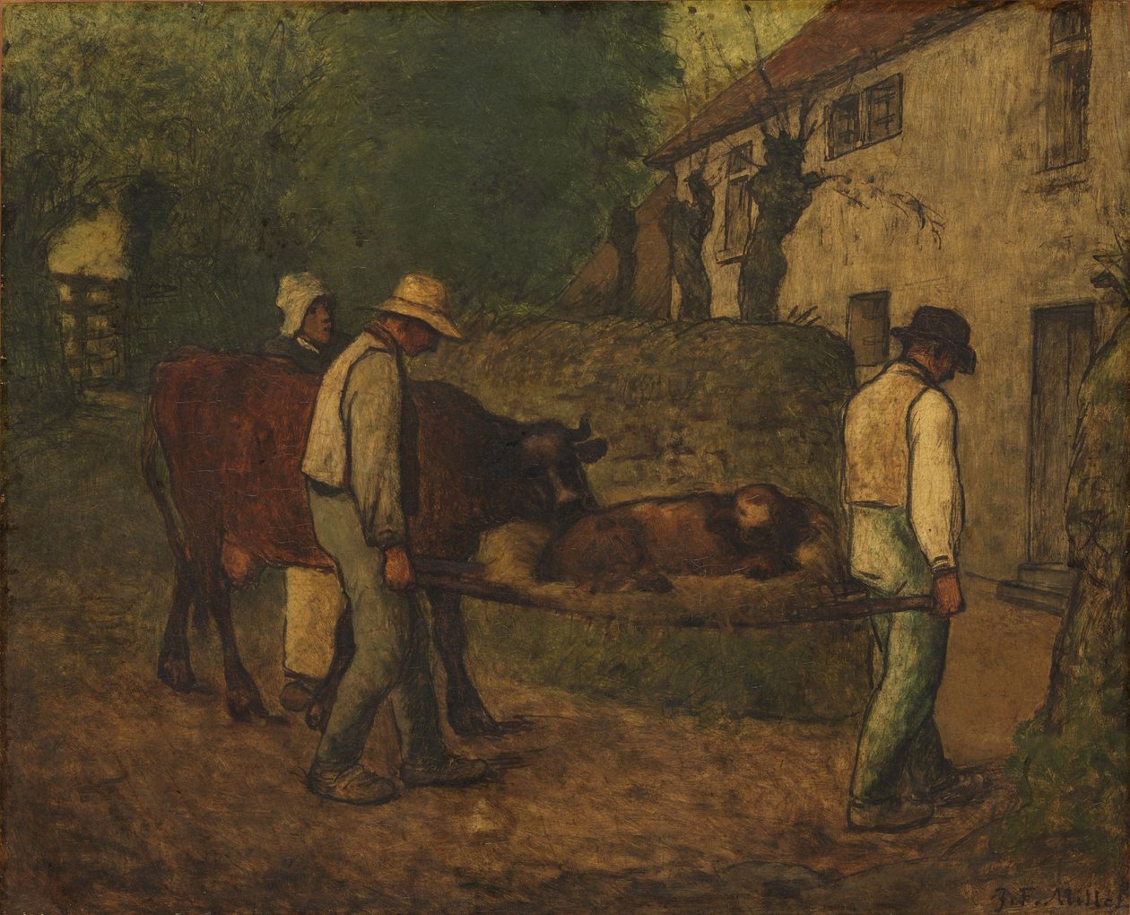Å bringe kalven som ble født på markene, hjem av Jean-Francois Millet