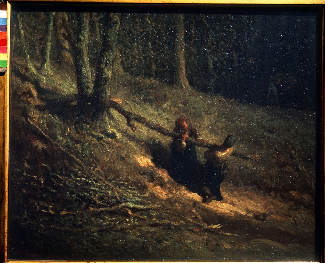 Charbonnieres. Bondejenter med børsteved. Maleri av Jean Francois Millet (Jean-Francois av Jean Francois Millet