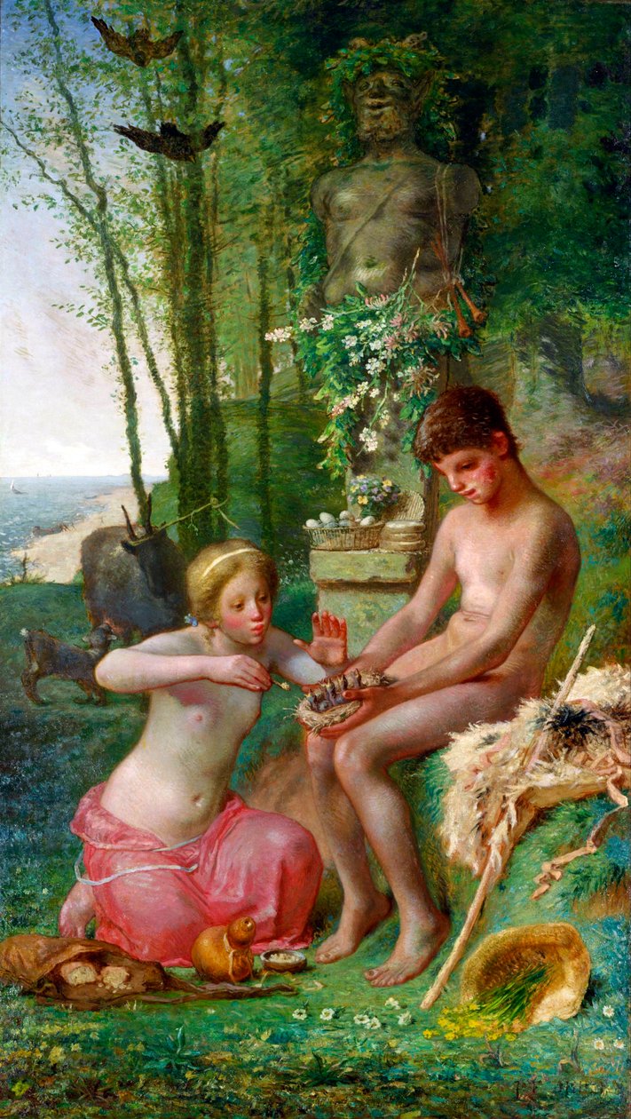 ""Printemps, Daphnis et Chloe"" (Spring (Daphnis and Chloe)) Peinture de Jean-Francois (Jean Francois) Millet (1814-1875) - 1865 - Oil on canvas Dim 235,5x135 cm National Museum of Western Art, Tokyo   1318162   no       norwegian Successfully Translated   av Jean Francois Millet
