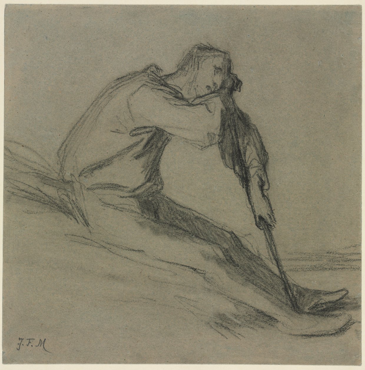 Sittende bonde hviler på en hakke av Jean-Francois Millet