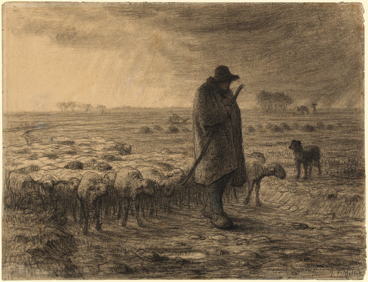 Hyrde som vender tilbake med flokken sin av Jean-Francois Millet