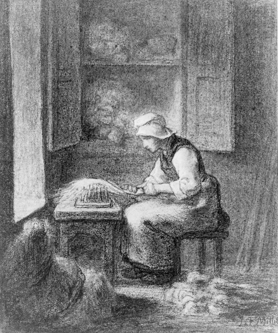 Karderen, ca. 1854 (fargestift på papir) av Jean-Francois Millet