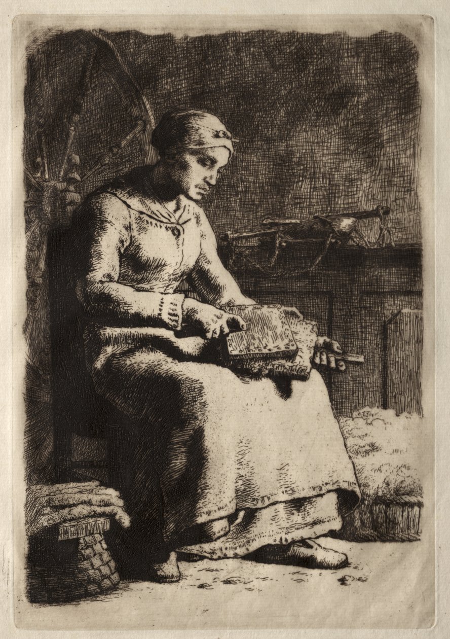 Kvinne karding ull av Jean-Francois Millet
