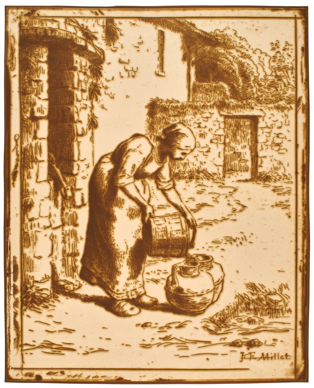 Frau, die einen Eimer leert av Jean-Francois Millet